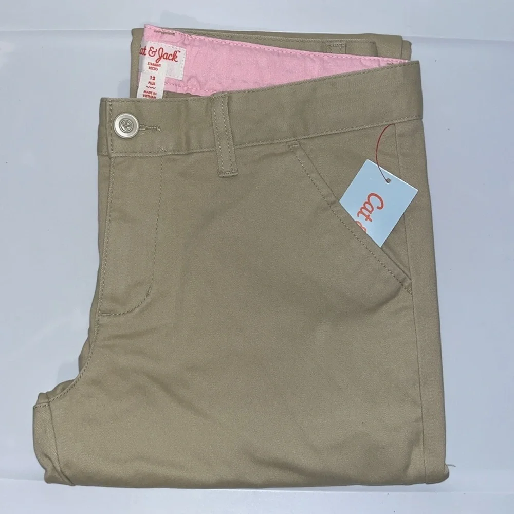 Cat & Jack Girls School Uniform Slim Straight Chino Pants Khaki Size 12 Plus